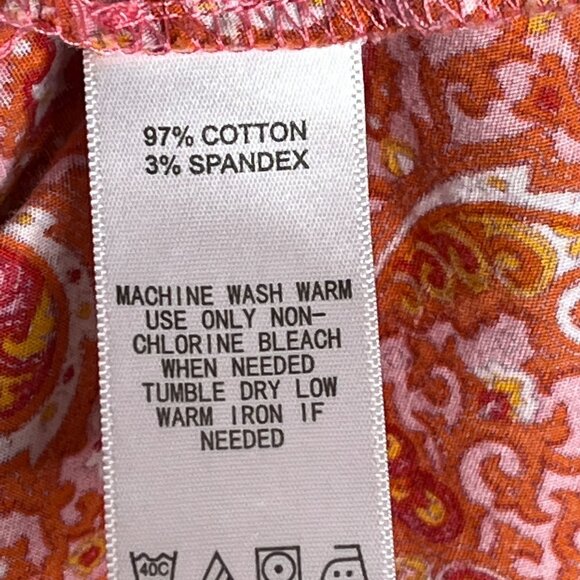 Chadwicks Paisley Button Down Blouse Size 18 Orange Pink Stretch Cotton - Picture 4 of 8